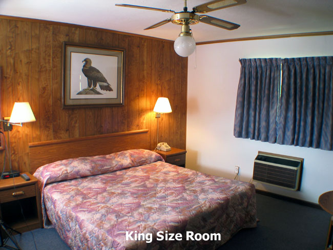 King Bed Room: Smoking or Non-Smoking Room with 1 King bed/Refrigerator/Coffeemaker/Alarm clock Radio/Color TV with remote control: Occupancy: 2 people maximum